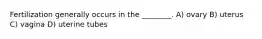 Fertilization generally occurs in the ________. A) ovary B) uterus C) vagina D) uterine tubes