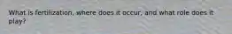 What is fertilization, where does it occur, and what role does it play?