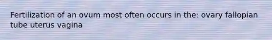 Fertilization of an ovum most often occurs in the: ovary fallopian tube uterus vagina
