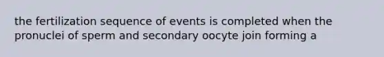 the fertilization sequence of events is completed when the pronuclei of sperm and secondary oocyte join forming a