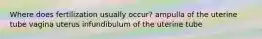 Where does fertilization usually occur? ampulla of the uterine tube vagina uterus infundibulum of the uterine tube