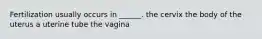 Fertilization usually occurs in ______. the cervix the body of the uterus a uterine tube the vagina
