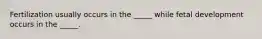 Fertilization usually occurs in the _____ while fetal development occurs in the _____.