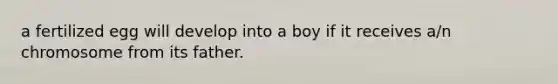 a fertilized egg will develop into a boy if it receives a/n chromosome from its father.