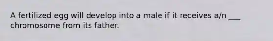 A fertilized egg will develop into a male if it receives a/n ___ chromosome from its father.