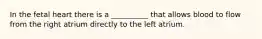 In the fetal heart there is a __________ that allows blood to flow from the right atrium directly to the left atrium.