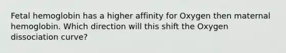 Fetal hemoglobin has a higher affinity for Oxygen then maternal hemoglobin. Which direction will this shift the Oxygen dissociation curve?