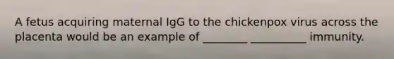 A fetus acquiring maternal IgG to the chickenpox virus across the placenta would be an example of ________ __________ immunity.