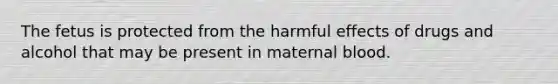 The fetus is protected from the harmful effects of drugs and alcohol that may be present in maternal blood.