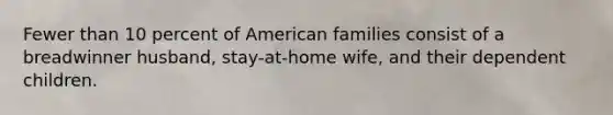 Fewer than 10 percent of American families consist of a breadwinner husband, stay-at-home wife, and their dependent children.