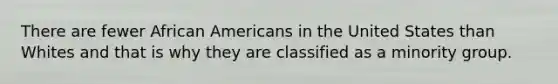 There are fewer African Americans in the United States than Whites and that is why they are classified as a minority group.