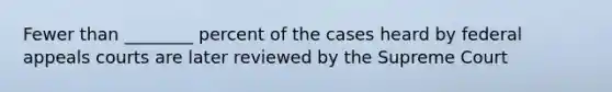 Fewer than ________ percent of the cases heard by federal appeals courts are later reviewed by the Supreme Court