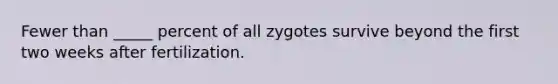 Fewer than _____ percent of all zygotes survive beyond the first two weeks after fertilization.