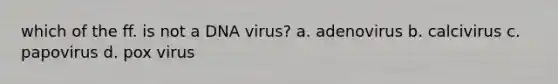 which of the ff. is not a DNA virus? a. adenovirus b. calcivirus c. papovirus d. pox virus