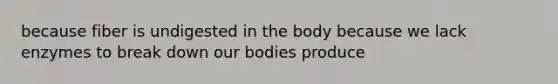 because fiber is undigested in the body because we lack enzymes to break down our bodies produce