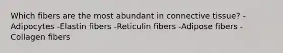 Which fibers are the most abundant in connective tissue? -Adipocytes -Elastin fibers -Reticulin fibers -Adipose fibers -Collagen fibers