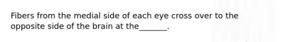 Fibers from the medial side of each eye cross over to the opposite side of the brain at the_______.