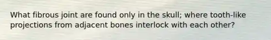 What fibrous joint are found only in the skull; where tooth-like projections from adjacent bones interlock with each other?