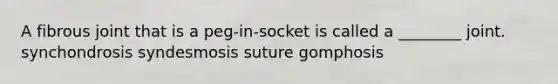 A fibrous joint that is a peg-in-socket is called a ________ joint. synchondrosis syndesmosis suture gomphosis