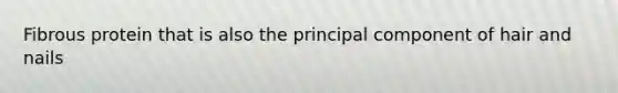 Fibrous protein that is also the principal component of hair and nails