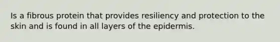 Is a fibrous protein that provides resiliency and protection to the skin and is found in all layers of the epidermis.
