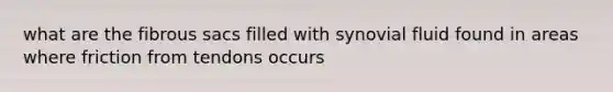 what are the fibrous sacs filled with synovial fluid found in areas where friction from tendons occurs