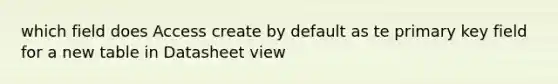 which field does Access create by default as te primary key field for a new table in Datasheet view