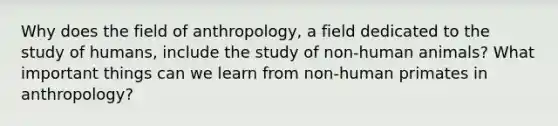 Why does the field of anthropology, a field dedicated to the study of humans, include the study of non-human animals? What important things can we learn from non-human primates in anthropology?