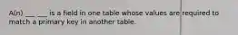 A(n) ___ ___ is a field in one table whose values are required to match a primary key in another table.