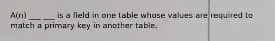 A(n) ___ ___ is a field in one table whose values are required to match a primary key in another table.