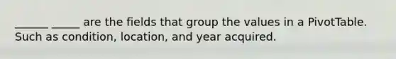 ______ _____ are the fields that group the values in a PivotTable. Such as condition, location, and year acquired.