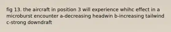 fig 13. the aircraft in position 3 will experience whihc effect in a microburst encounter a-decreasing headwin b-increasing tailwind c-strong downdraft