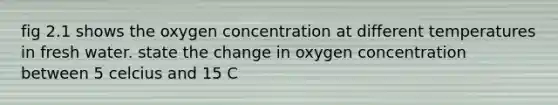 fig 2.1 shows the oxygen concentration at different temperatures in fresh water. state the change in oxygen concentration between 5 celcius and 15 C