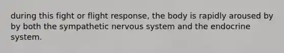 during this fight or flight response, the body is rapidly aroused by by both the sympathetic nervous system and the endocrine system.