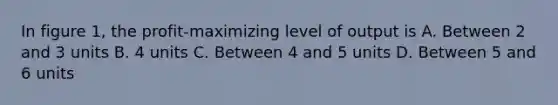 In figure 1, the profit-maximizing level of output is A. Between 2 and 3 units B. 4 units C. Between 4 and 5 units D. Between 5 and 6 units