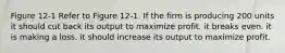 Figure 12-1 Refer to Figure 12-1. If the firm is producing 200 units it should cut back its output to maximize profit. it breaks even. it is making a loss. it should increase its output to maximize profit.