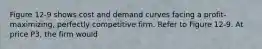 Figure 12-9 shows cost and demand curves facing a profit-maximizing, perfectly competitive firm. Refer to Figure 12-9. At price P3, the firm would