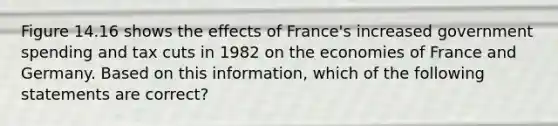 Figure 14.16 shows the effects of France's increased government spending and tax cuts in 1982 on the economies of France and Germany. Based on this information, which of the following statements are correct?