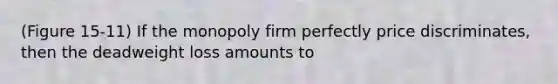 (Figure 15-11) If the monopoly firm perfectly price discriminates, then the deadweight loss amounts to