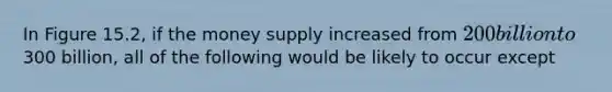 In Figure 15.2, if the money supply increased from 200 billion to300 billion, all of the following would be likely to occur except