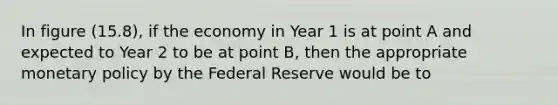 In figure (15.8), if the economy in Year 1 is at point A and expected to Year 2 to be at point B, then the appropriate monetary policy by the Federal Reserve would be to