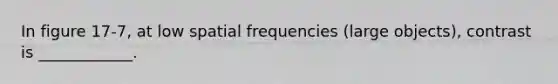 In figure 17-7, at low spatial frequencies (large objects), contrast is ____________.