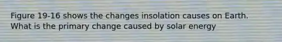 Figure 19-16 shows the changes insolation causes on Earth. What is the primary change caused by solar energy