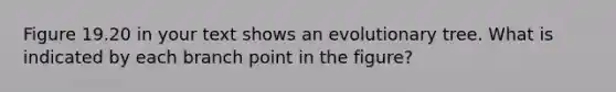 Figure 19.20 in your text shows an evolutionary tree. What is indicated by each branch point in the figure?