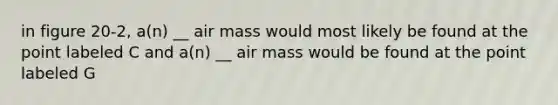 in figure 20-2, a(n) __ air mass would most likely be found at the point labeled C and a(n) __ air mass would be found at the point labeled G