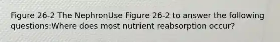 Figure 26-2 The NephronUse Figure 26-2 to answer the following questions:Where does most nutrient reabsorption occur?