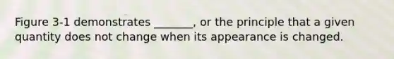 Figure 3-1 demonstrates _______, or the principle that a given quantity does not change when its appearance is changed.