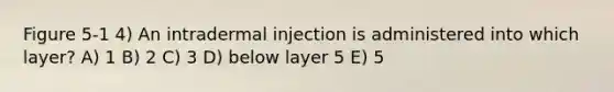 Figure 5-1 4) An intradermal injection is administered into which layer? A) 1 B) 2 C) 3 D) below layer 5 E) 5