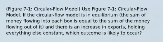 (Figure 7-1: Circular-Flow Model) Use Figure 7-1: Circular-Flow Model. If the circular-flow model is in equilibrium (the sum of money flowing into each box is equal to the sum of the money flowing out of it) and there is an increase in exports, holding everything else constant, which outcome is likely to occur?