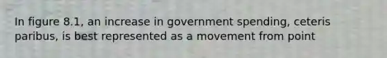 In figure 8.1, an increase in government spending, ceteris paribus, is best represented as a movement from point